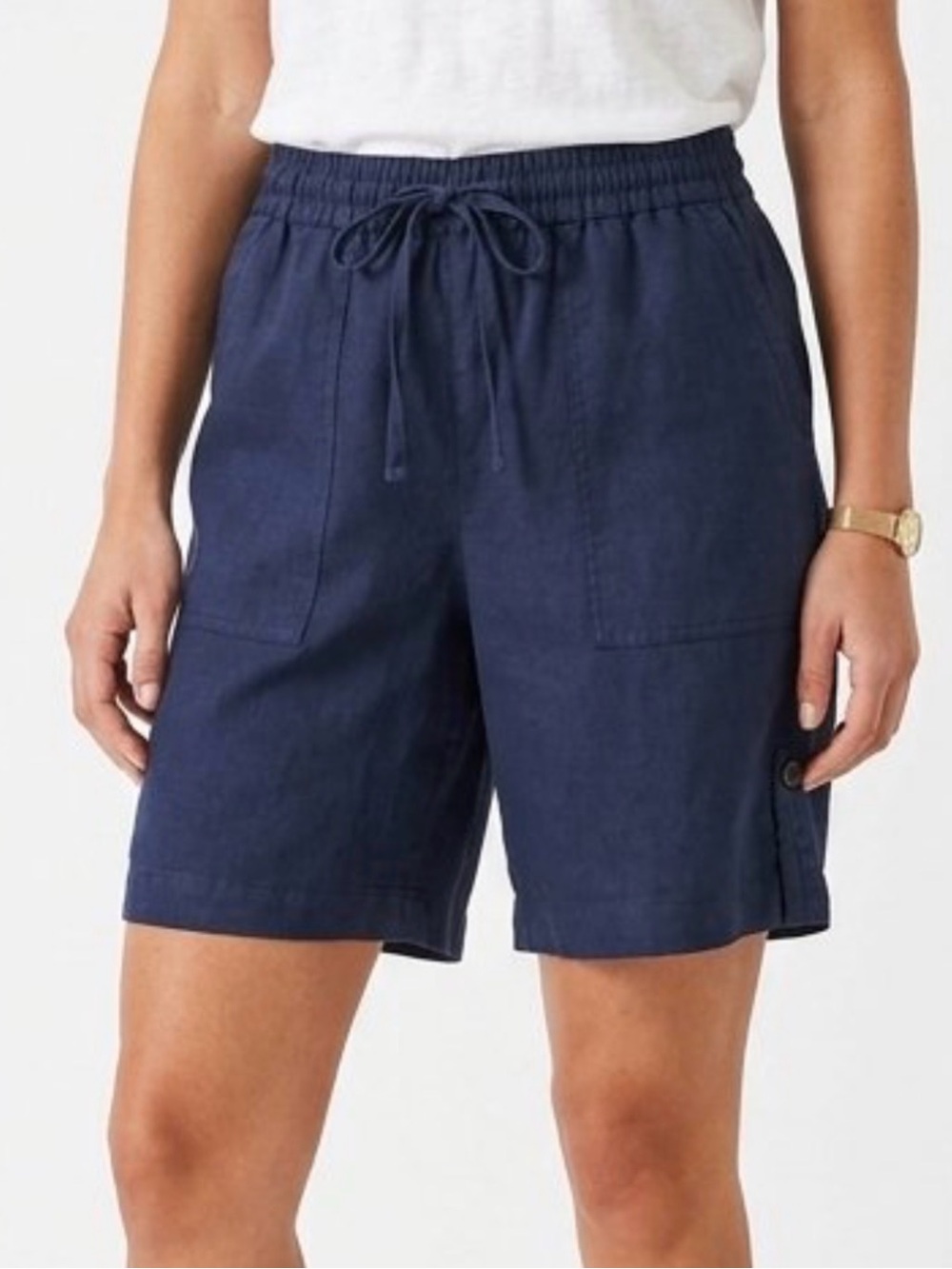 Trenery Women's Linen Shorts in Navy Blue & Elastic Waist Sz-8. U2